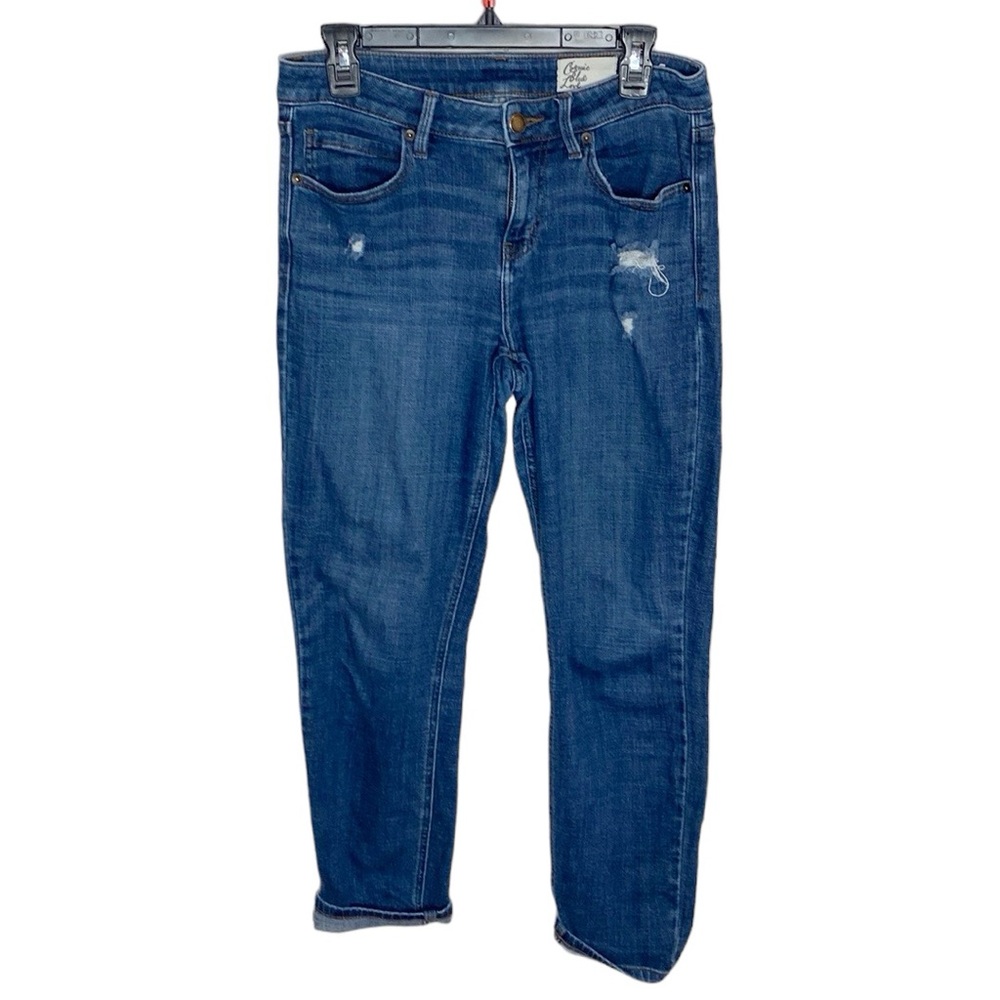 Cosmic Blue Love Boyfriend Distressed mid rise cuffed ankle Jean size 28